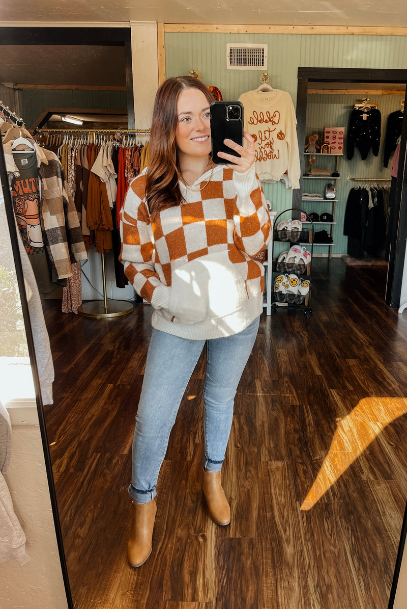 Kangaroo Checkered Sweater Hoodie