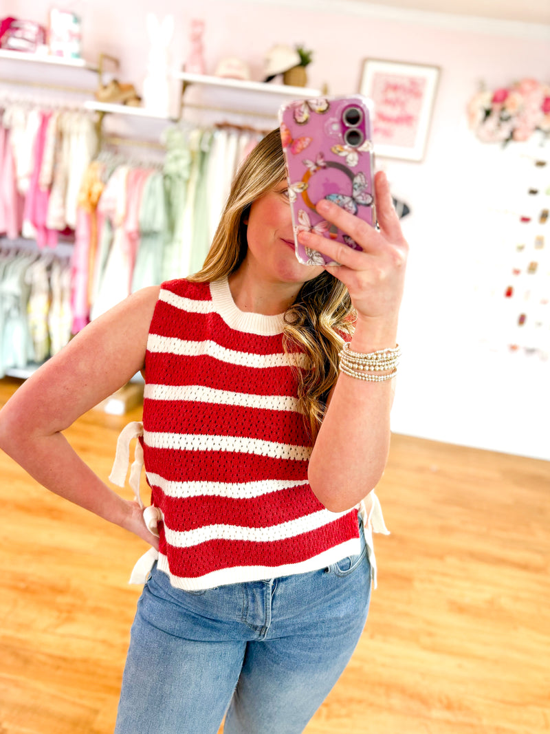 Lindy Red Stripe Vest Top