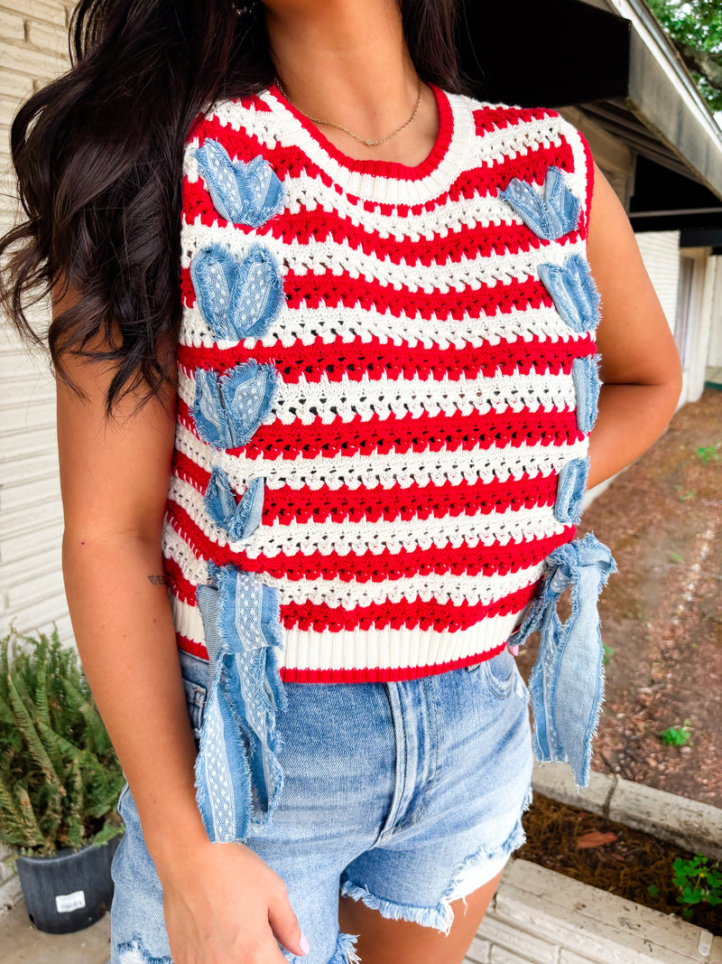 Merica Lace Trim Knit Vest