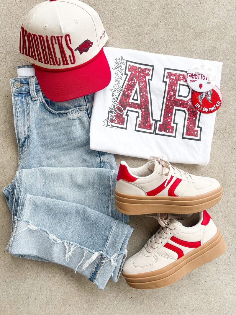 Arkansas Razorback Faux Glitter Tee